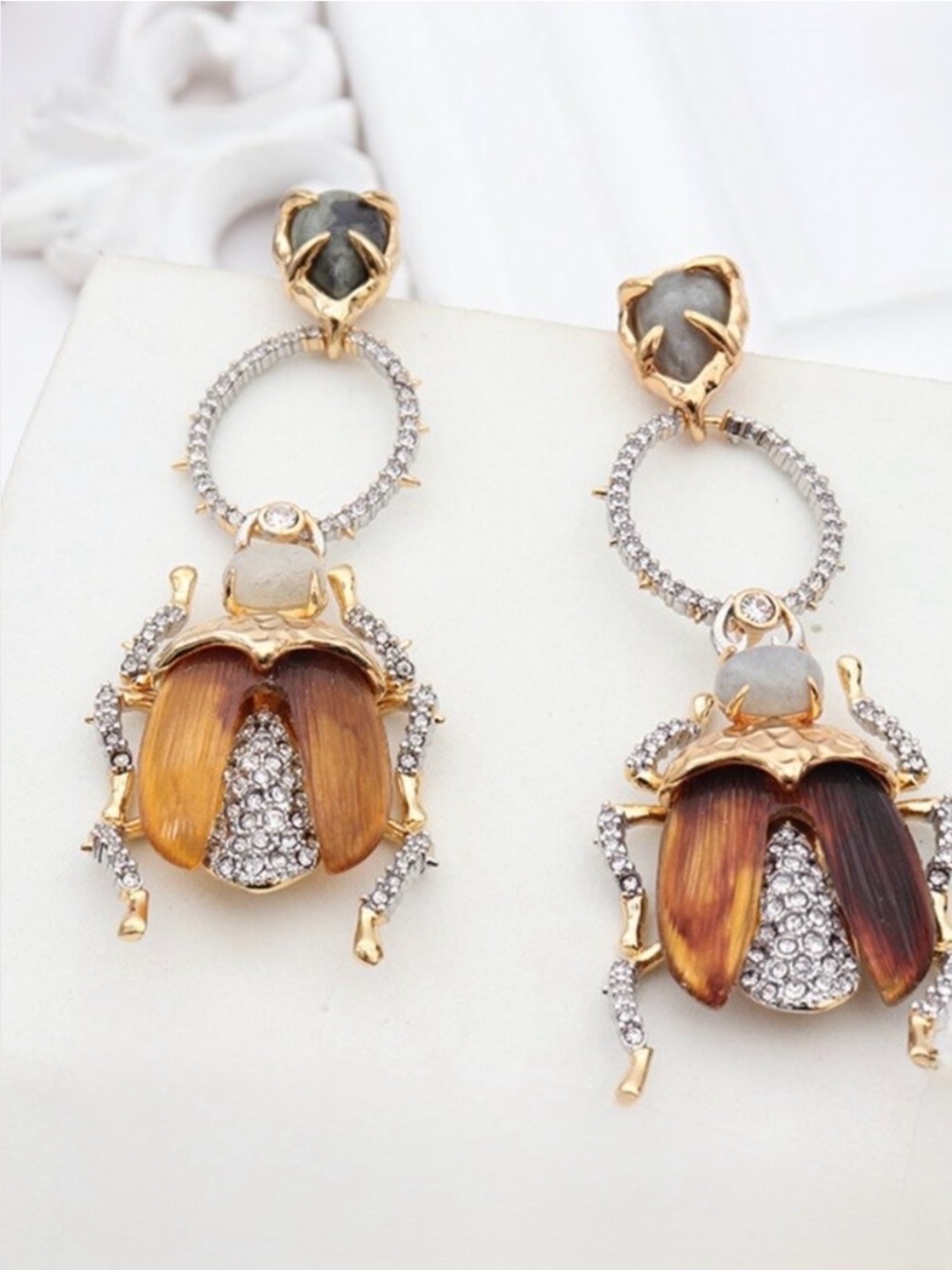Alexis Bittar Scarab Beetle Earrings Unique Lucite Labradorite Bug Drop AU21